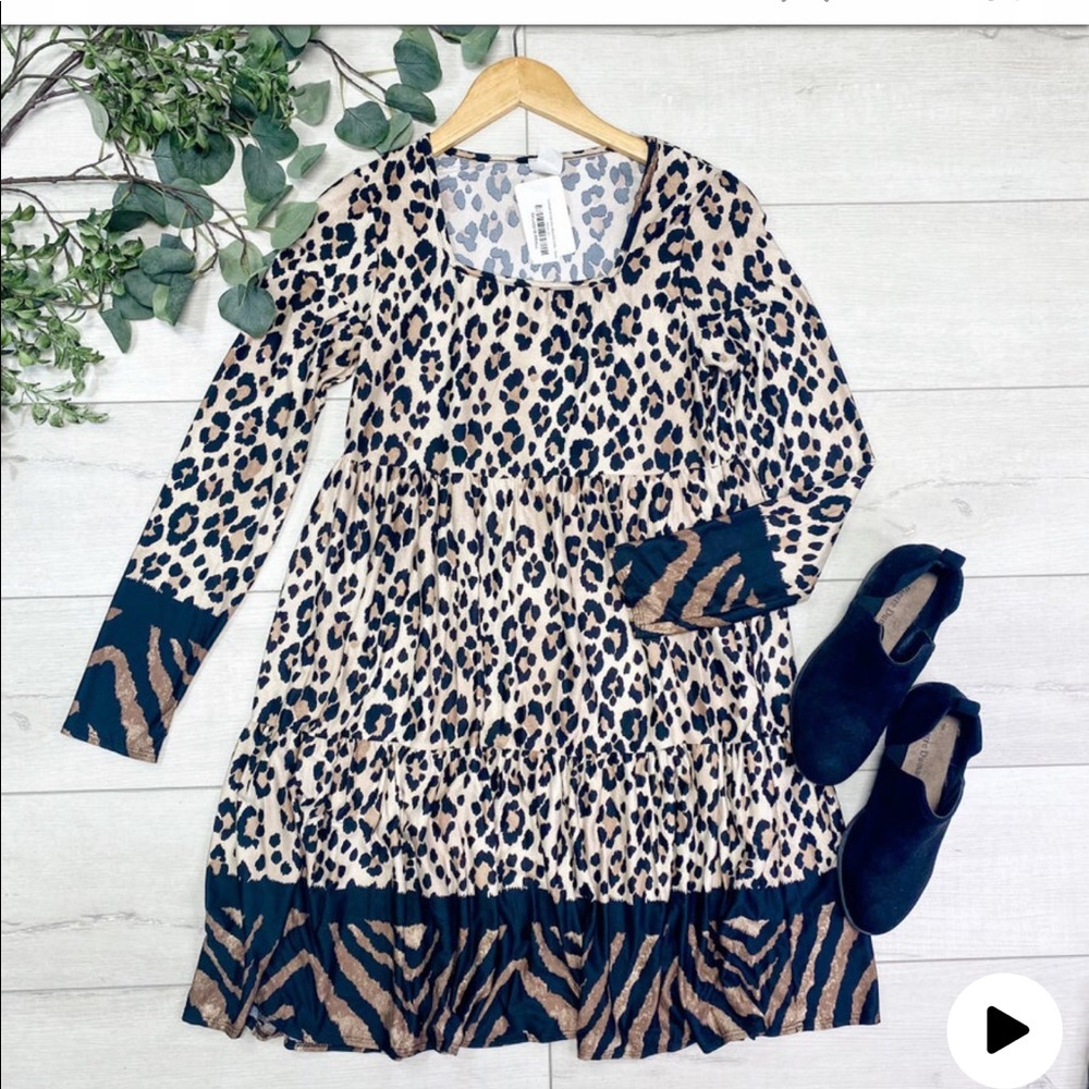Animal Print Baby Doll Dress-Taupe Size 1X